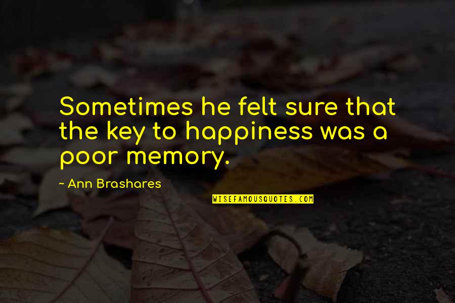 Sometimes Happiness Quotes By Ann Brashares: Sometimes he felt sure that the key to