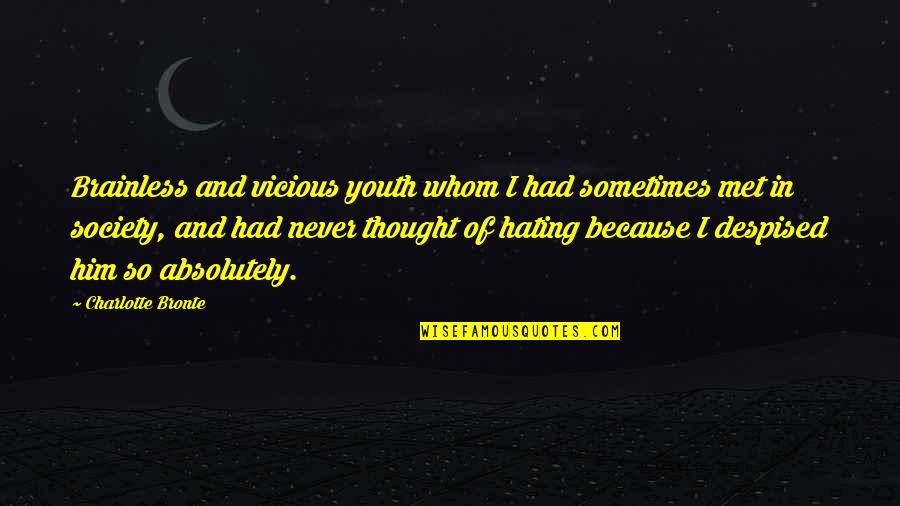 Sometimes I Thought Quotes By Charlotte Bronte: Brainless and vicious youth whom I had sometimes