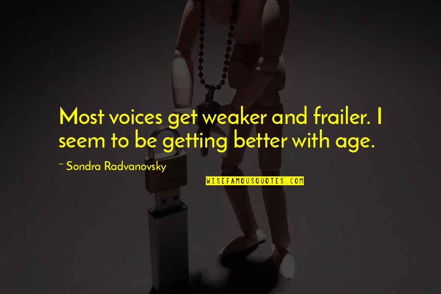 Sondra Quotes By Sondra Radvanovsky: Most voices get weaker and frailer. I seem Sondra Quotes By Sondra Radvanovsky: Most voices get weaker and frailer. I seem