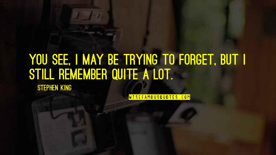 Song Lyric Inspirational Quotes By Stephen King: You see, I may be trying to forget,