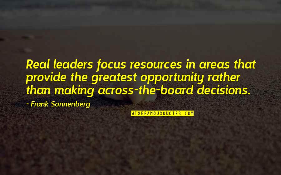 Sonnenberg's Quotes By Frank Sonnenberg: Real leaders focus resources in areas that provide