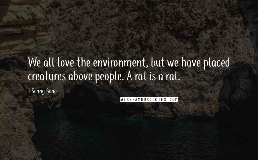 Sonny Bono quotes: We all love the environment, but we have placed creatures above people. A rat is a rat.