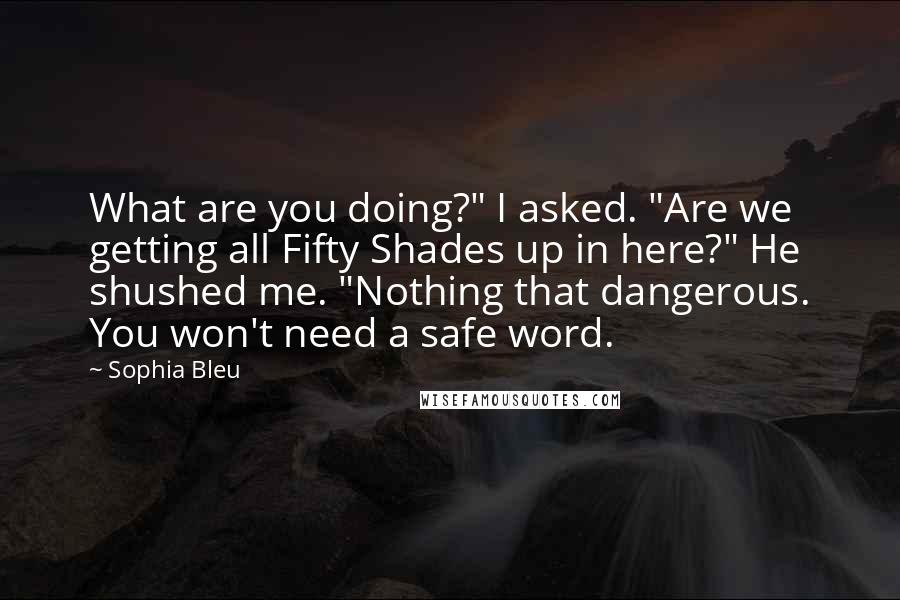 Sophia Bleu quotes: What are you doing?" I asked. "Are we getting all Fifty Shades up in here?" He shushed me. "Nothing that dangerous. You won't need a safe word.