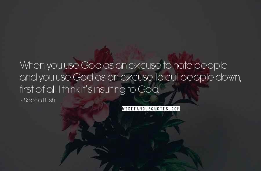 Sophia Bush quotes: When you use God as an excuse to hate people and you use God as an excuse to cut people down, first of all, I think it's insulting to God.