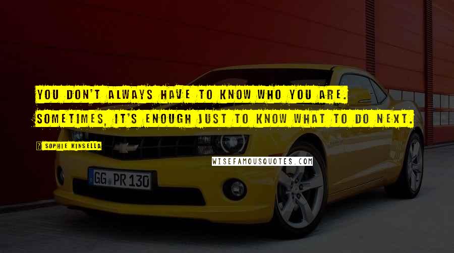 Sophie Kinsella quotes: You don't always have to know who you are. Sometimes, it's enough just to know what to do next.