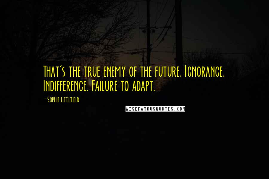 Sophie Littlefield quotes: That's the true enemy of the future. Ignorance. Indifference. Failure to adapt.