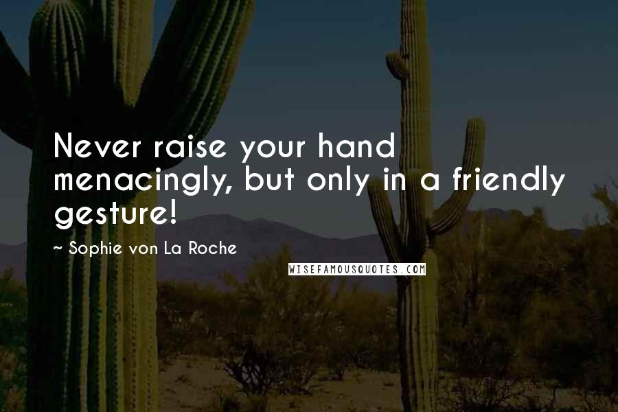 Sophie Von La Roche quotes: Never raise your hand menacingly, but only in a friendly gesture!