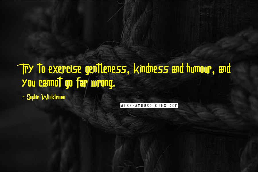 Sophie Winkleman quotes: Try to exercise gentleness, kindness and humour, and you cannot go far wrong.