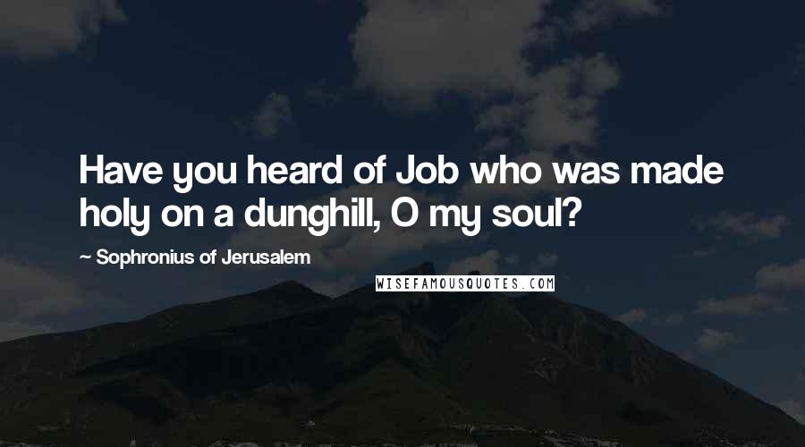 Sophronius Of Jerusalem quotes: Have you heard of Job who was made holy on a dunghill, O my soul?