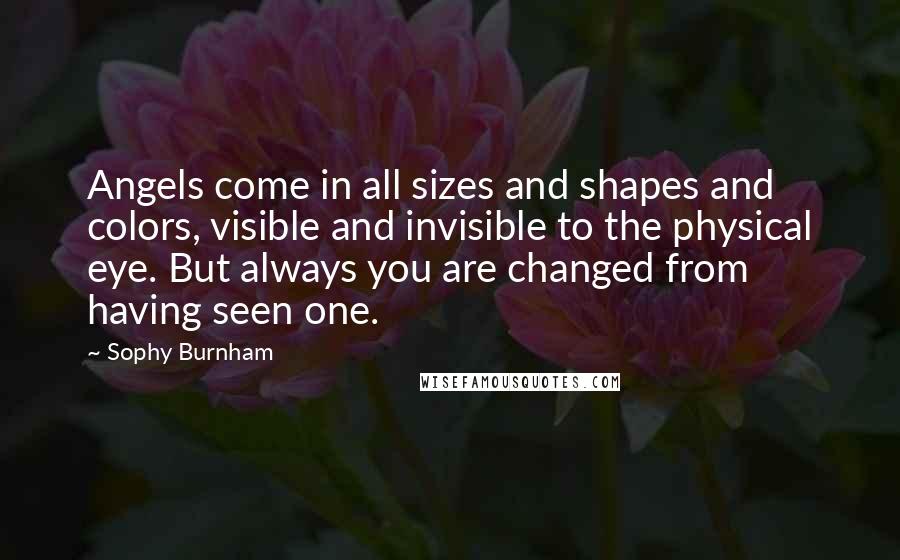 Sophy Burnham quotes: Angels come in all sizes and shapes and colors, visible and invisible to the physical eye. But always you are changed from having seen one.