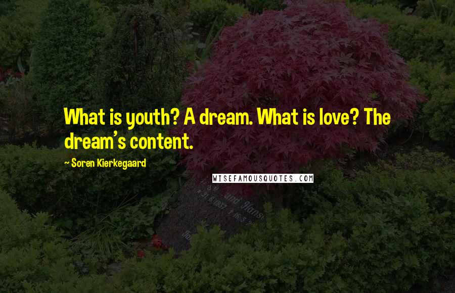 Soren Kierkegaard quotes: What is youth? A dream. What is love? The dream's content.