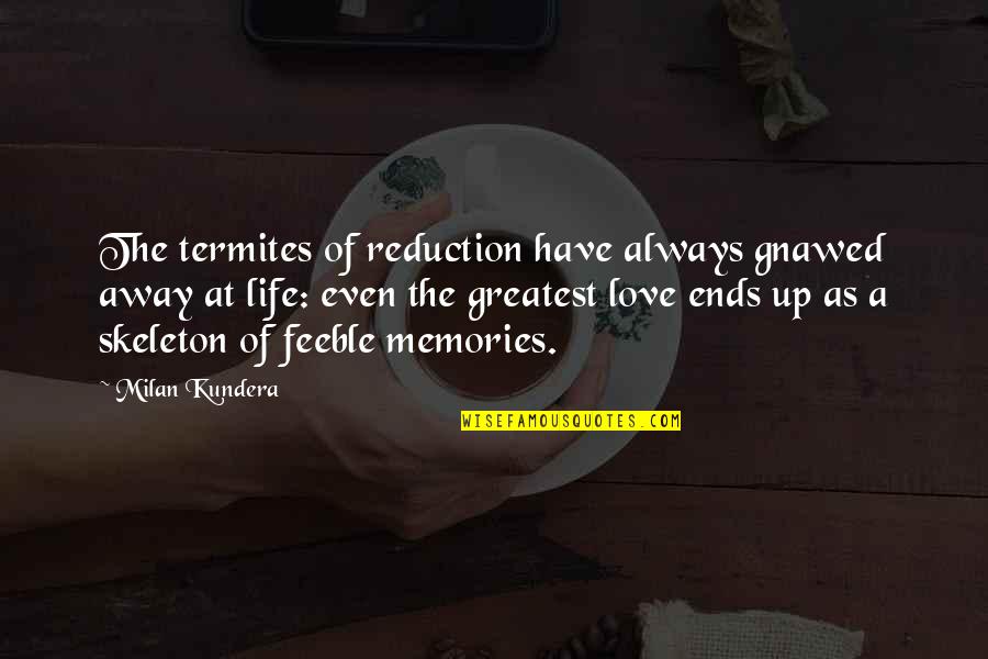 Sormuus Quotes By Milan Kundera: The termites of reduction have always gnawed away Sormuus Quotes By Milan Kundera: The termites of reduction have always gnawed away