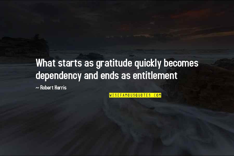 Sornette Power Quotes By Robert Harris: What starts as gratitude quickly becomes dependency and