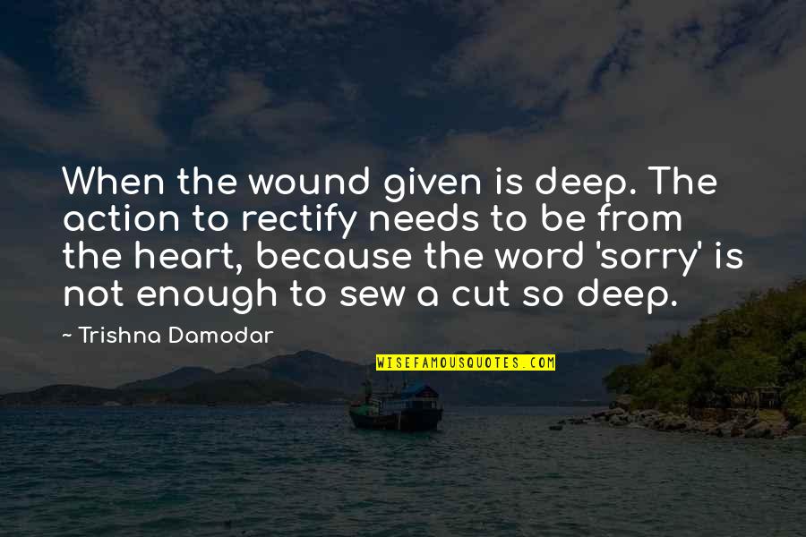 Sorry I Cut Quotes By Trishna Damodar: When the wound given is deep. The action Sorry I Cut Quotes By Trishna Damodar: When the wound given is deep. The action