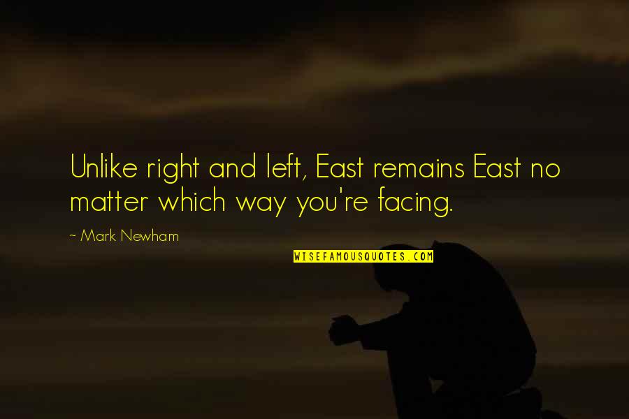 Sorvino Of Mighty Quotes By Mark Newham: Unlike right and left, East remains East no