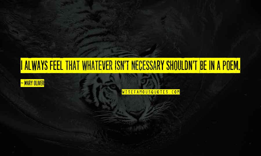 Sottotono Members Quotes By Mary Oliver: I always feel that whatever isn't necessary shouldn't