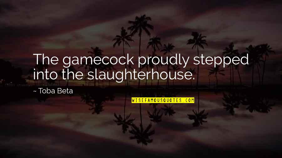 Souchong Smoky Quotes By Toba Beta: The gamecock proudly stepped into the slaughterhouse.