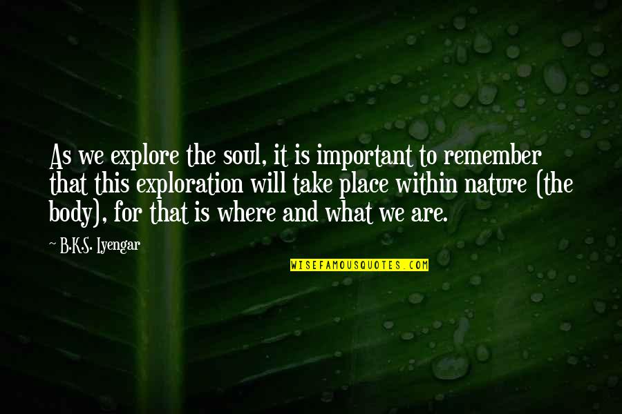 Soul And Nature Quotes By B.K.S. Iyengar: As we explore the soul, it is important