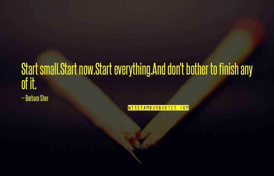 Souls'prison Quotes By Barbara Sher: Start small.Start now.Start everything.And don't bother to finish