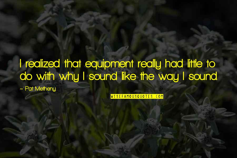 Sound Equipment Quotes By Pat Metheny: I realized that equipment really had little to
