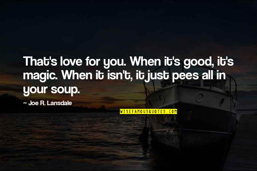 Soup And Love Quotes By Joe R. Lansdale: That's love for you. When it's good, it's