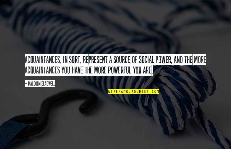 Source Of Power Quotes By Malcolm Gladwell: Acquaintances, in sort, represent a source of social