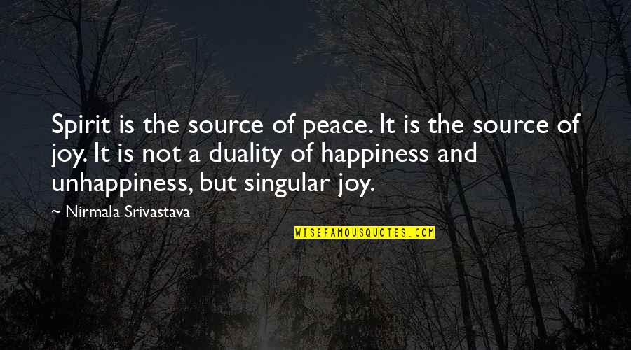 Source Of Unhappiness Quotes By Nirmala Srivastava: Spirit is the source of peace. It is Source Of Unhappiness Quotes By Nirmala Srivastava: Spirit is the source of peace. It is