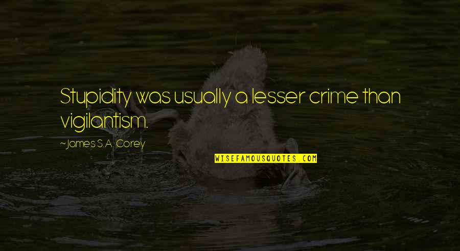 Southworth Quotes By James S.A. Corey: Stupidity was usually a lesser crime than vigilantism.