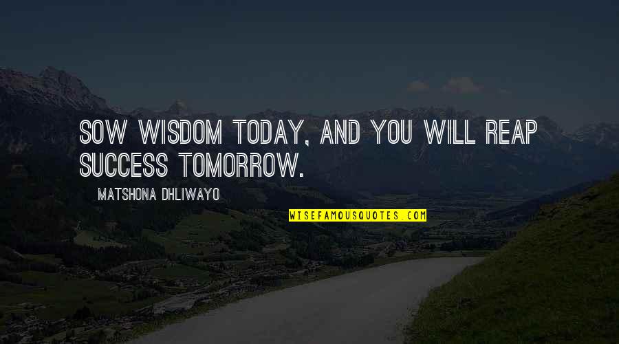 Sow's Quotes By Matshona Dhliwayo: Sow wisdom today, and you will reap success