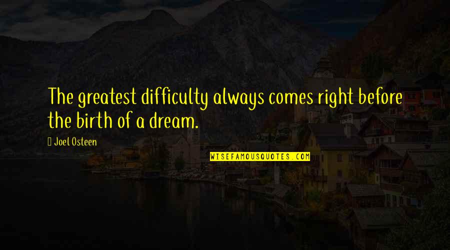 Spallanzani Quotes By Joel Osteen: The greatest difficulty always comes right before the