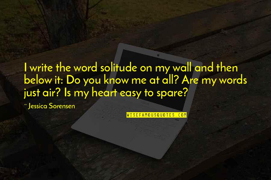 Spare The Air Quotes By Jessica Sorensen: I write the word solitude on my wall