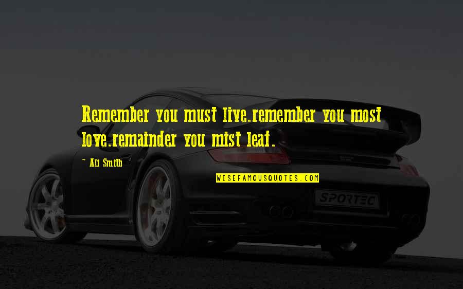 Spark Of Love Quotes By Ali Smith: Remember you must live.remember you most love.remainder you