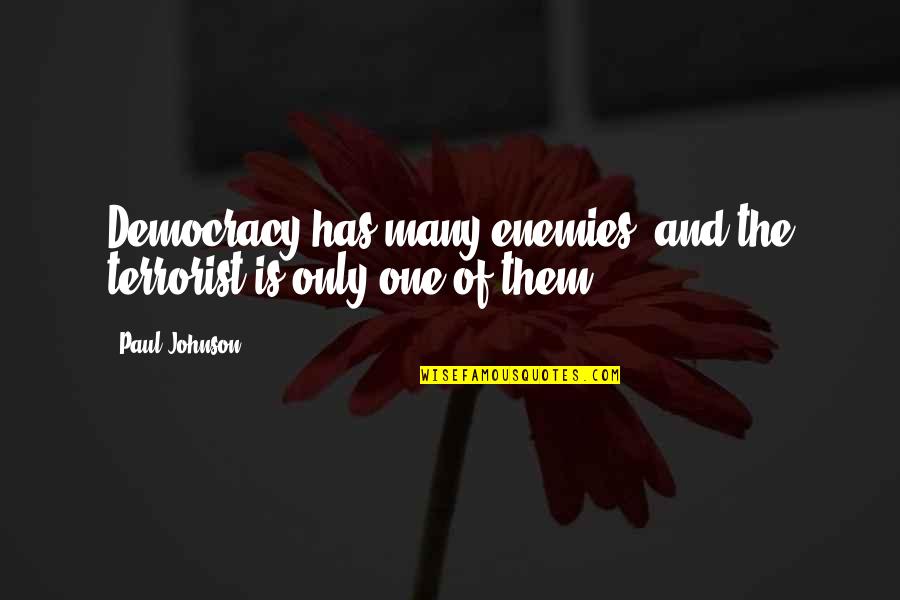 Spatafore San Luis Quotes By Paul Johnson: Democracy has many enemies, and the terrorist is