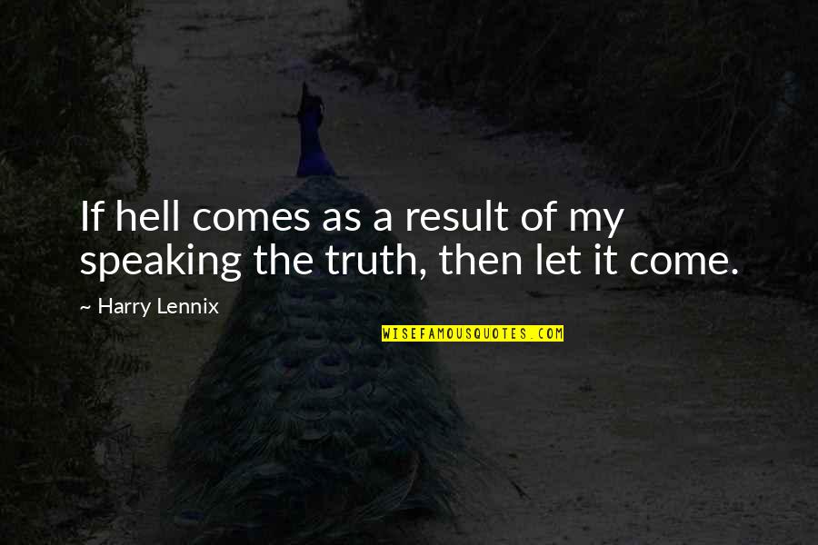 Speak My Truth Quotes By Harry Lennix: If hell comes as a result of my