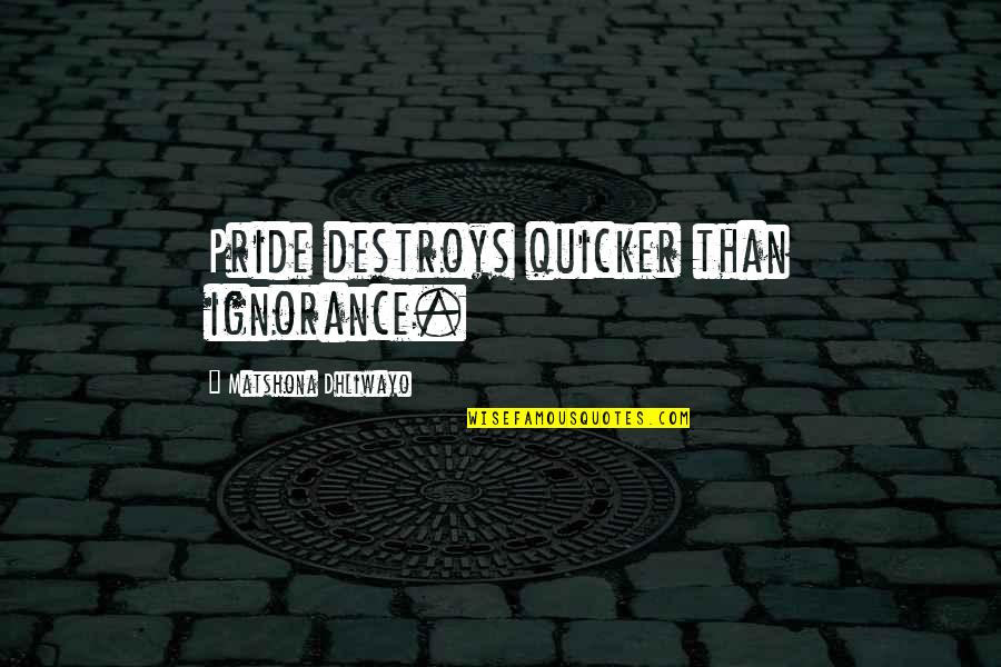 Speaking Well Quotes By Matshona Dhliwayo: Pride destroys quicker than ignorance.