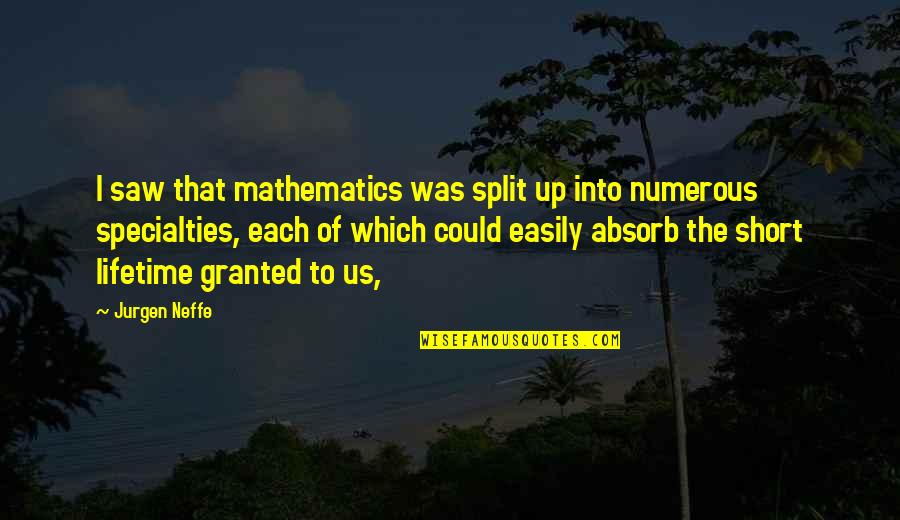 Specialties Quotes By Jurgen Neffe: I saw that mathematics was split up into