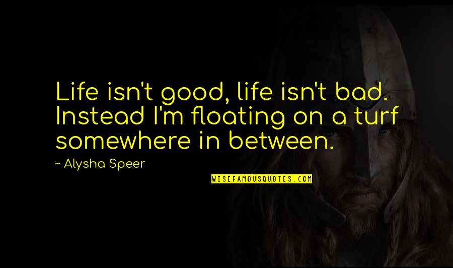 Speer's Quotes By Alysha Speer: Life isn't good, life isn't bad. Instead I'm