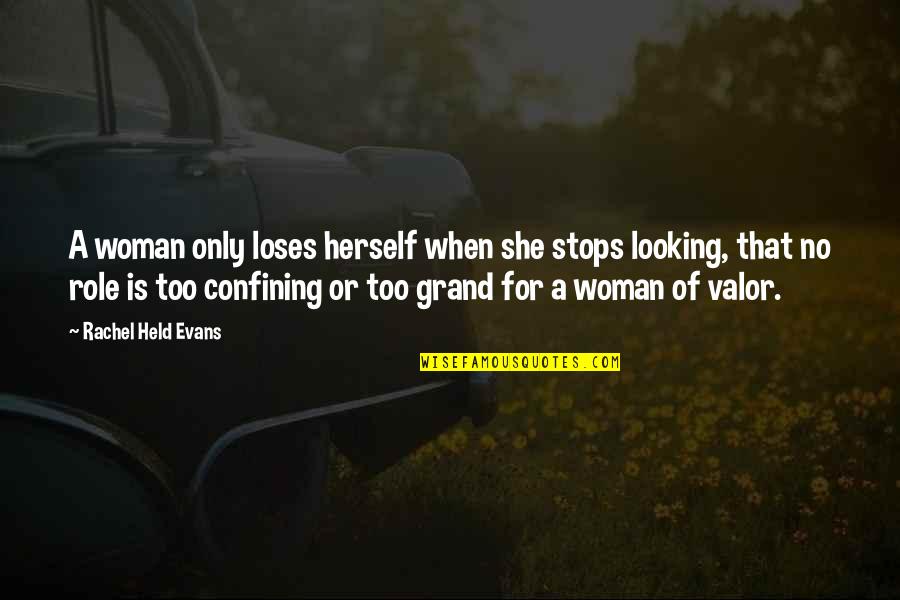 Spellsinger Series Quotes By Rachel Held Evans: A woman only loses herself when she stops Spellsinger Series Quotes By Rachel Held Evans: A woman only loses herself when she stops