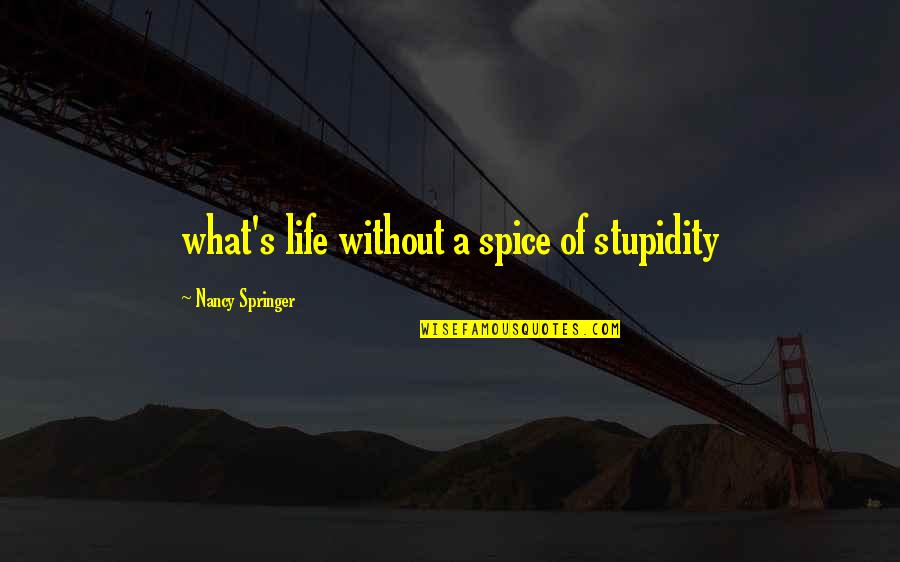 Spice It Up Quotes By Nancy Springer: what's life without a spice of stupidity