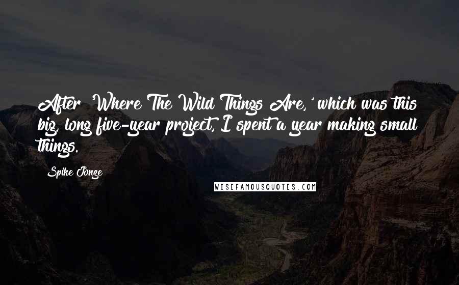 Spike Jonze quotes: After 'Where The Wild Things Are,' which was this big, long five-year project, I spent a year making small things.