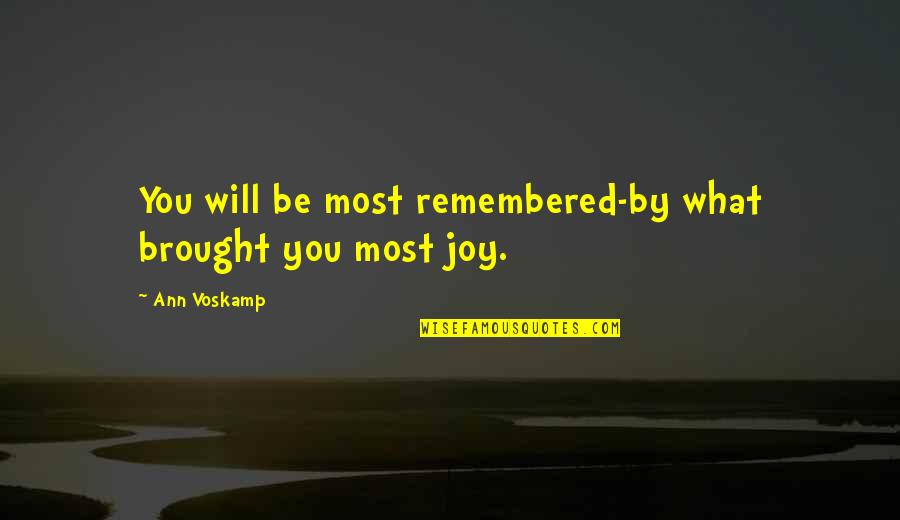 Spinneth Quotes By Ann Voskamp: You will be most remembered-by what brought you