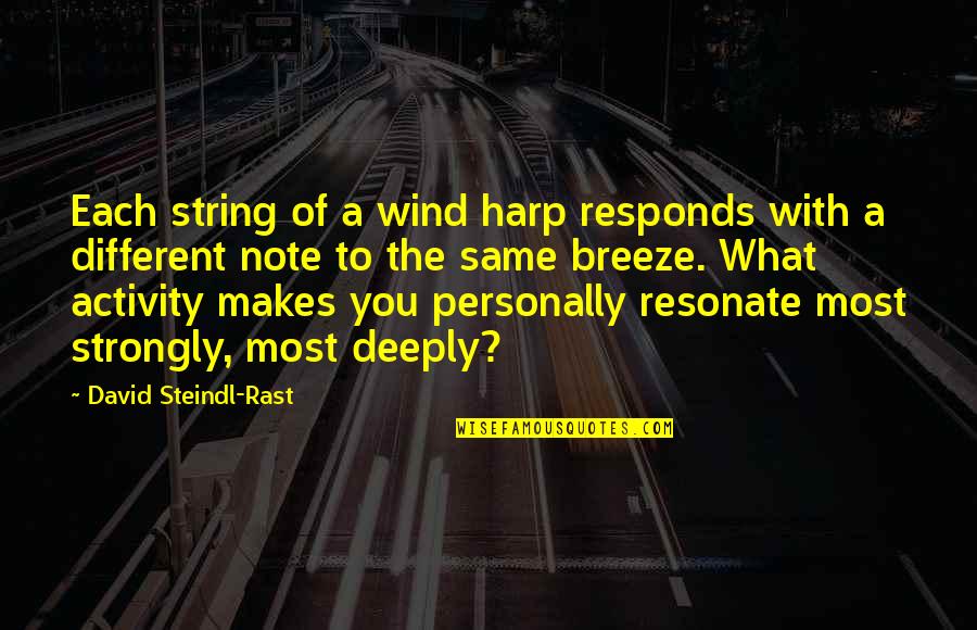 Spirit Filled Christian Quotes By David Steindl-Rast: Each string of a wind harp responds with