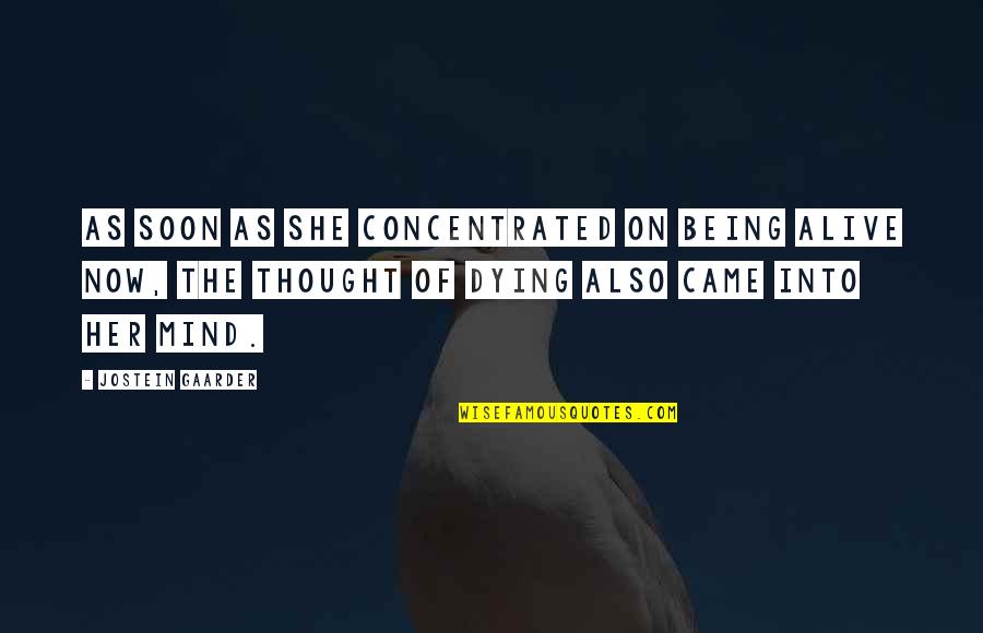 Spisarawak Quotes By Jostein Gaarder: As soon as she concentrated on being alive Spisarawak Quotes By Jostein Gaarder: As soon as she concentrated on being alive