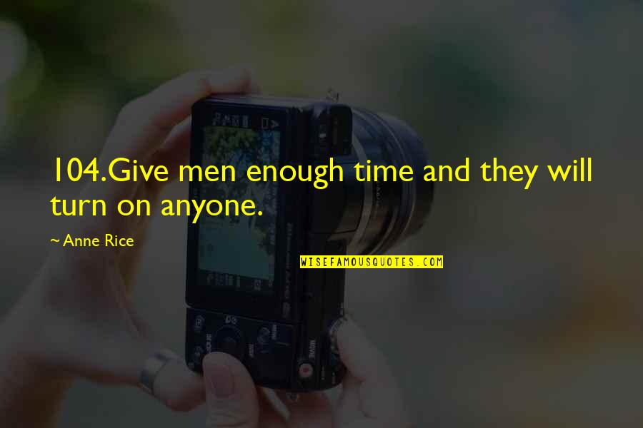 Spitted Out Quotes By Anne Rice: 104.Give men enough time and they will turn