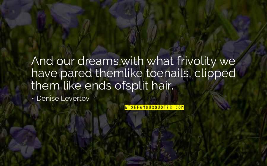 Split Ends Quotes By Denise Levertov: And our dreams,with what frivolity we have pared