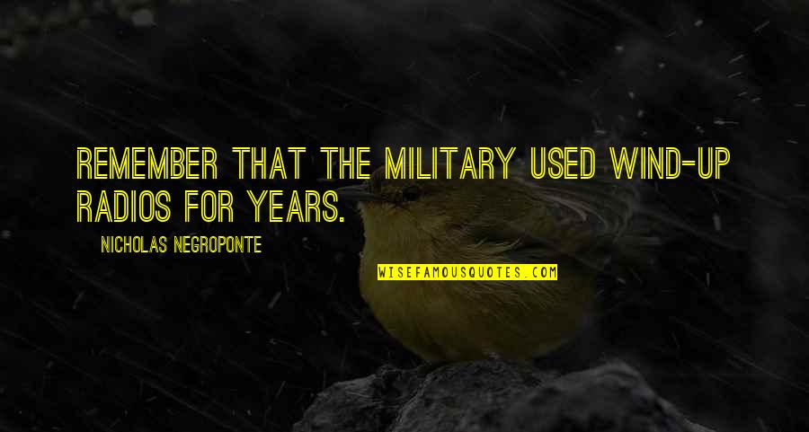 Splitter For Headphones Quotes By Nicholas Negroponte: Remember that the military used wind-up radios for Splitter For Headphones Quotes By Nicholas Negroponte: Remember that the military used wind-up radios for