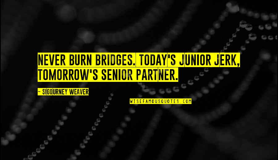 Spm Smoking Quotes By Sigourney Weaver: Never burn bridges. Today's junior jerk, tomorrow's senior