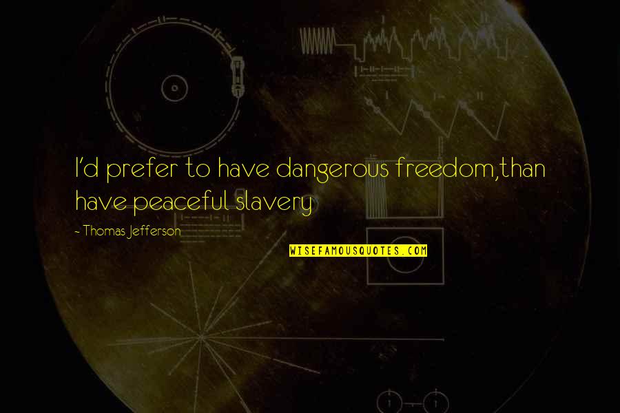 Spojen Kola Slanc Kovej 2 Nitra Quotes By Thomas Jefferson: I'd prefer to have dangerous freedom,than have peaceful Spojen Kola Slanc Kovej 2 Nitra Quotes By Thomas Jefferson: I'd prefer to have dangerous freedom,than have peaceful