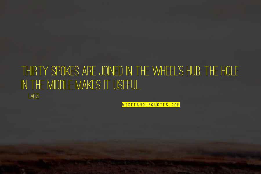 Spokes Quotes By Laozi: Thirty spokes are joined in the wheel's hub.