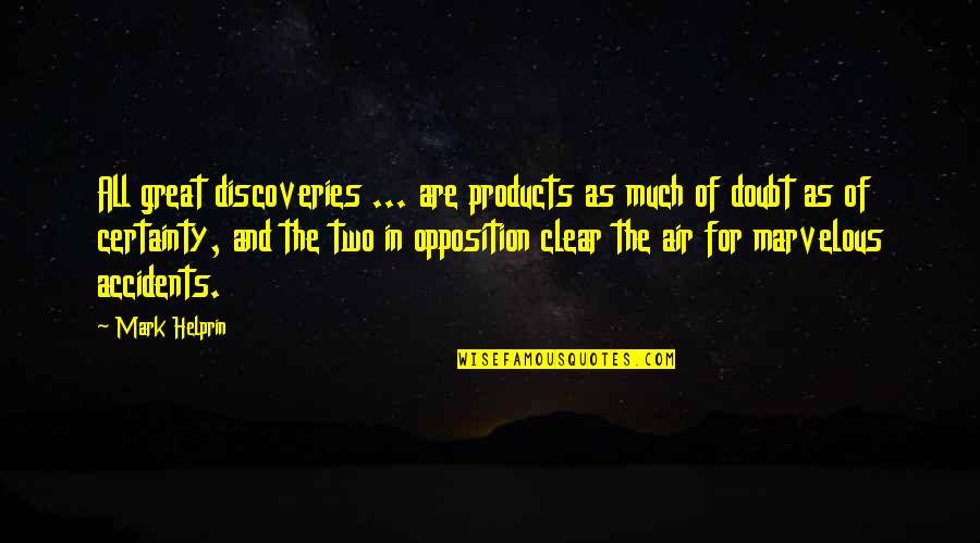 Spominjali Quotes By Mark Helprin: All great discoveries ... are products as much